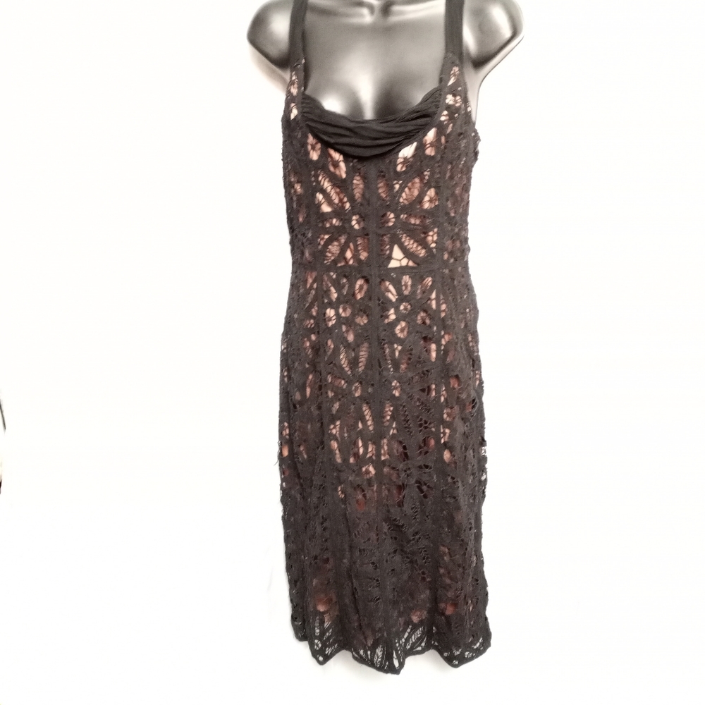Vintage BETSEY JOHNSON Black Embroidered Shell Overlaid on Dusty Pink Sa… - Picture 4 of 6